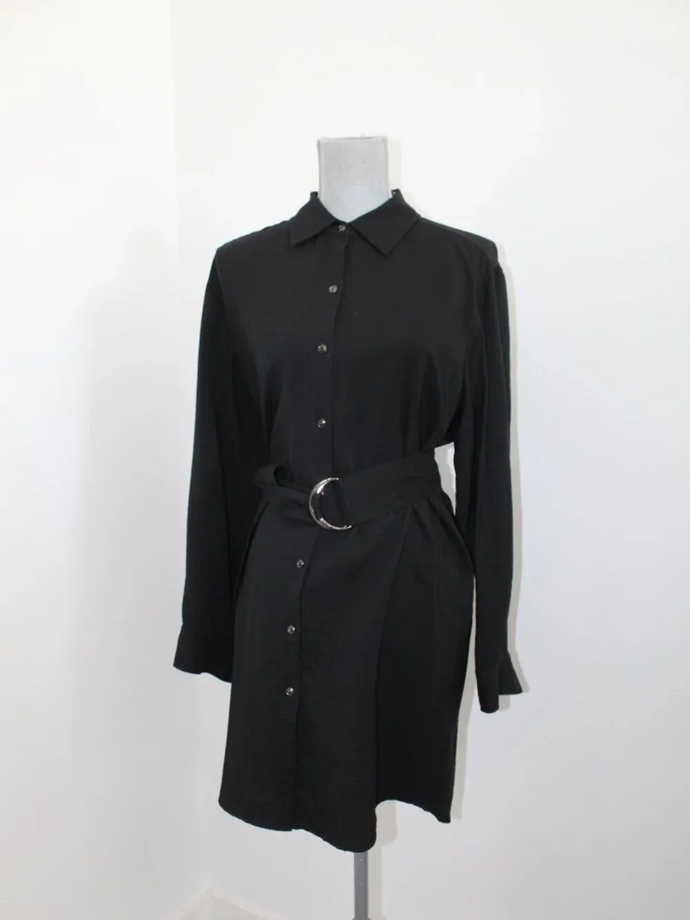 NWT Ramy Brook Berkley Belted Black Collared Shirt Dress M $425